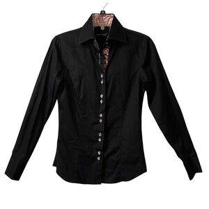 Jared Lang Womens Black Paisley Trim Button Down Shirt Size 2 Western Style